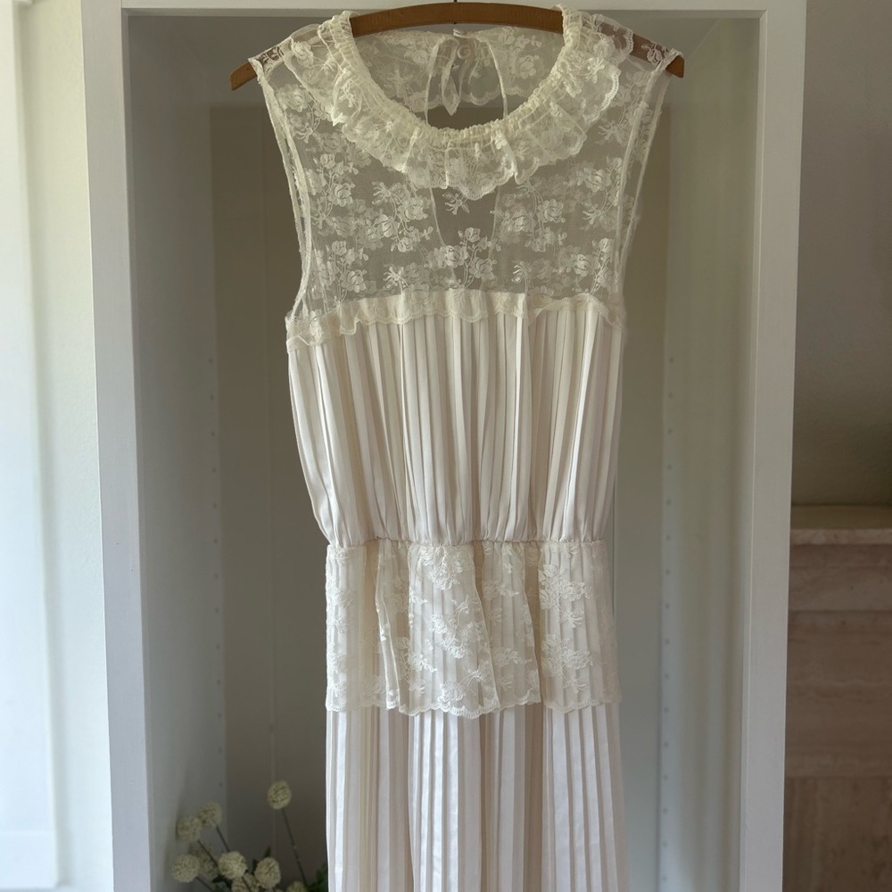 Free People Cream Pleated Sundress with Peter Pan Collar
